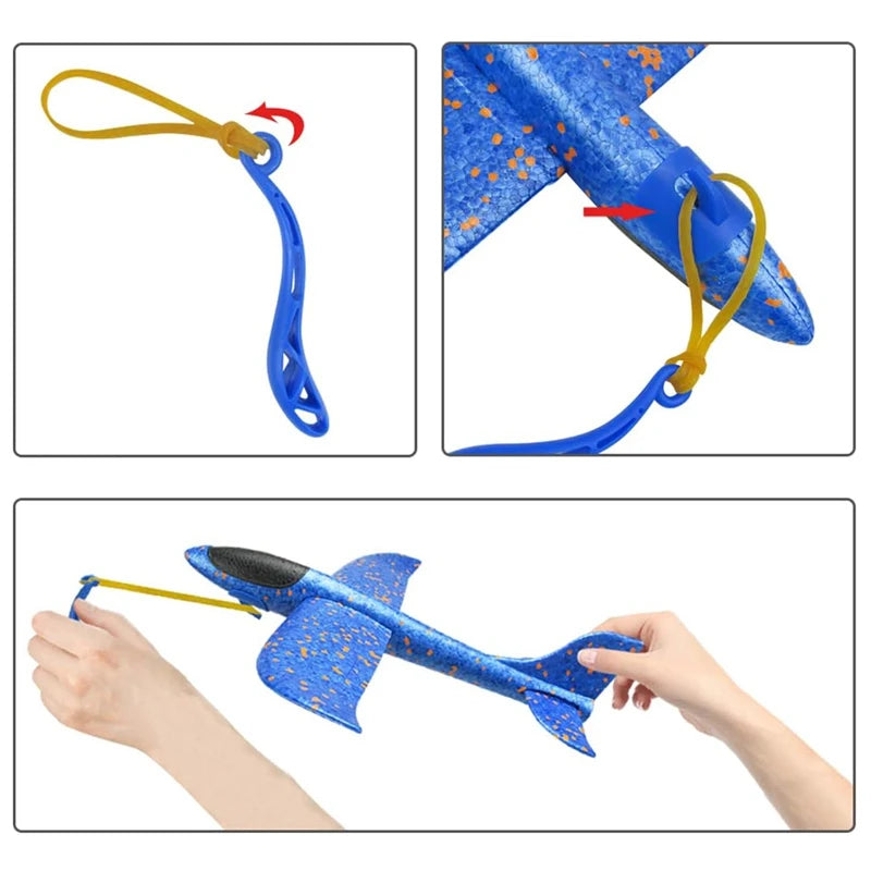 Rubber Band Launch Foam Airplanes 13.5" Throwing Plane Glider Outdoor Catapult Slingshot Plane Toy Flying Gifts for Kids