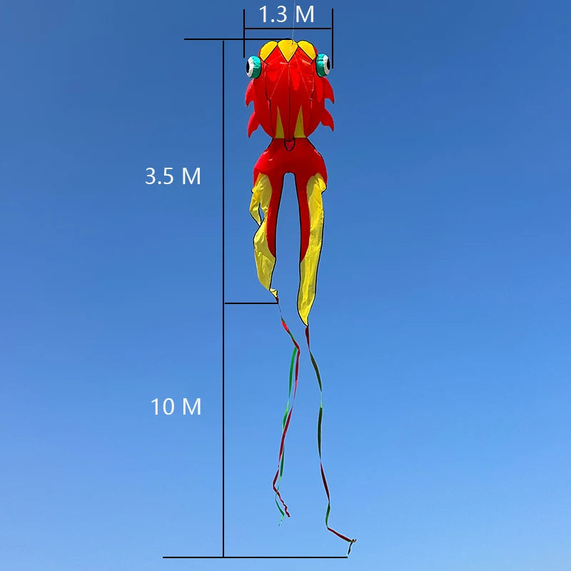 10M 3D Goldfish Soft Kite 3 Air Inlet Inflatable Nylon Large Beach Professional Kites Easy To Fly and Tear Proof Cometa Gigante
