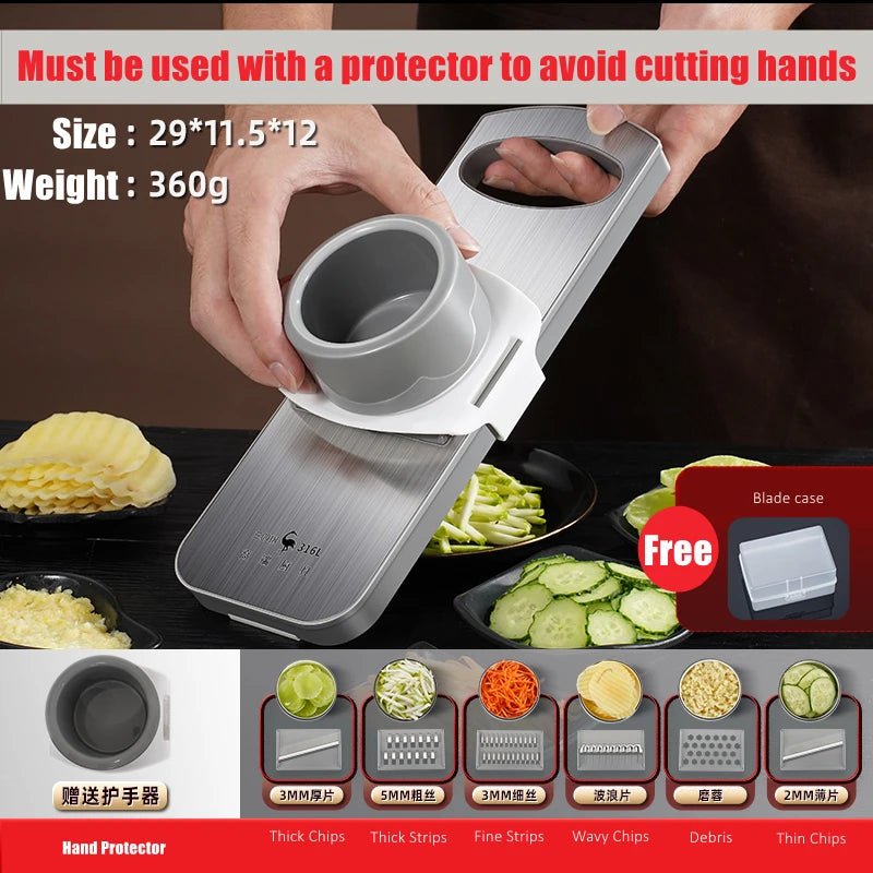 99.9% Anti-bacterial Magic Chopper LFGB Certificate 316L Stainless Steel Vegetable Slicer 6 Blades Cutter with Hand Protector