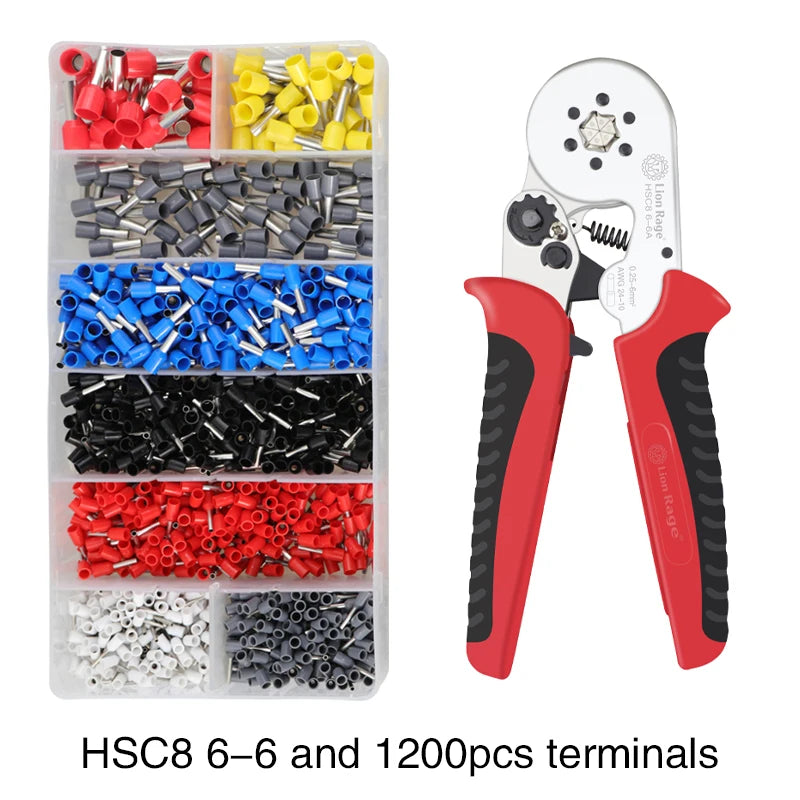 Crimping Pliers Ferrule Sleeves Tubular Terminal Tools HSC8 6-4 6-6 16-6 Wire Crimper Household Electrical Sets 1200pcs terminal