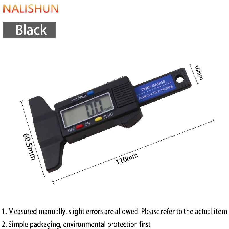 1Pc Digital Tire Tread Depth Gauge Lcd Display 0-25mm High Precision Caliper Auto Car Tyre Wear Detection Measuring Tool Repair