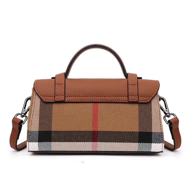 Women's New Style Summer Trendy Casual Versatile Canvas Plaid Small Square Genuine Leather Crossbody Bag