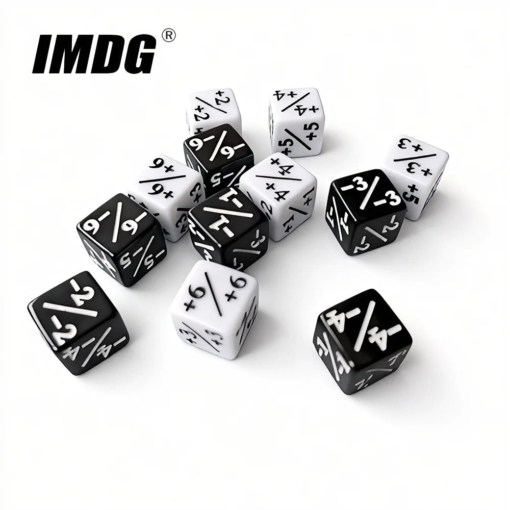 6Pcs/Pack 16mm Counting Dice Counters +1/-1 Black White D6 Square Corner Positive Negative Game Dice Cube