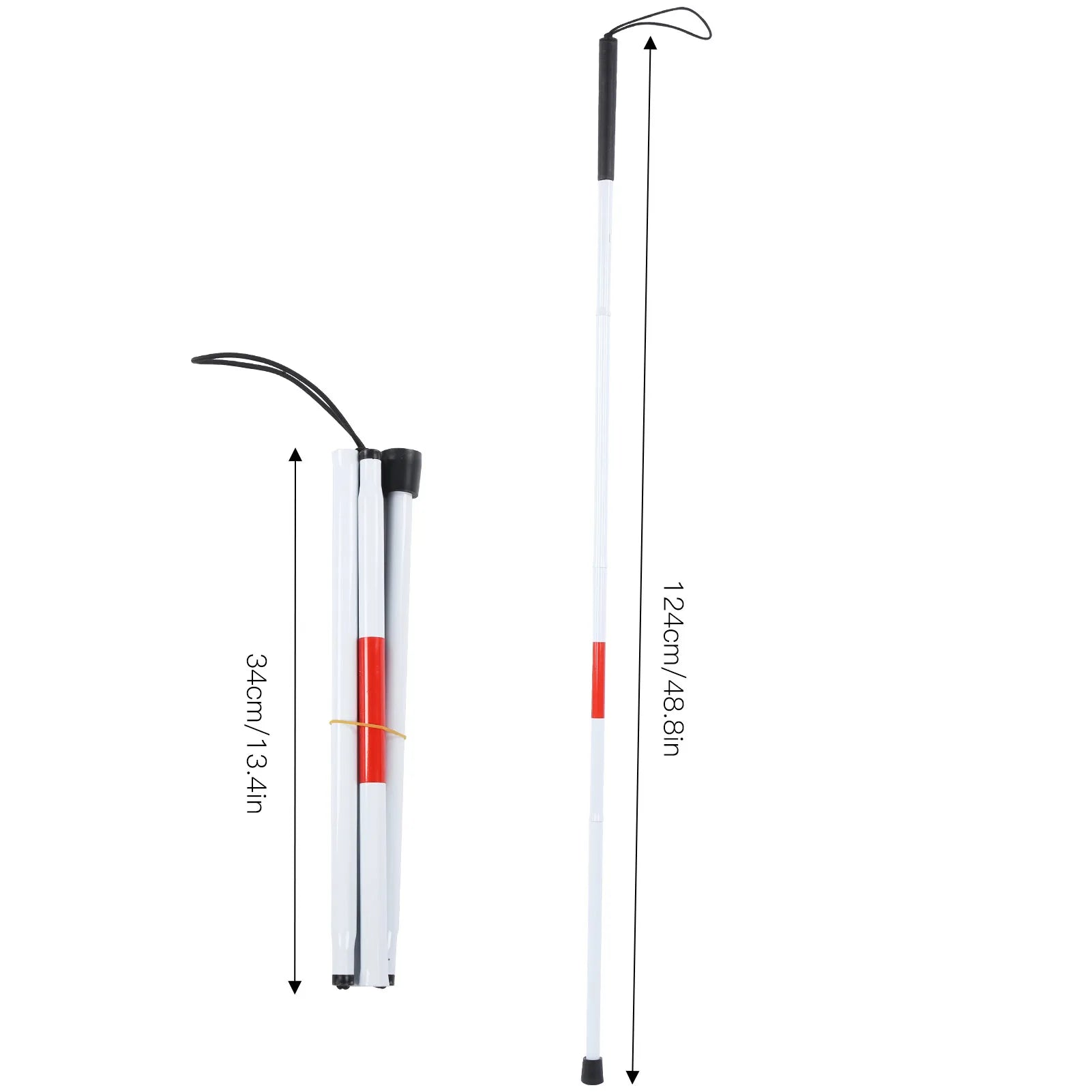 Walking Cane Portable Anti-Shock Guide Walking Stick Blind Cane Reflective Red and White for Outdoor for Blind Visual Impaired