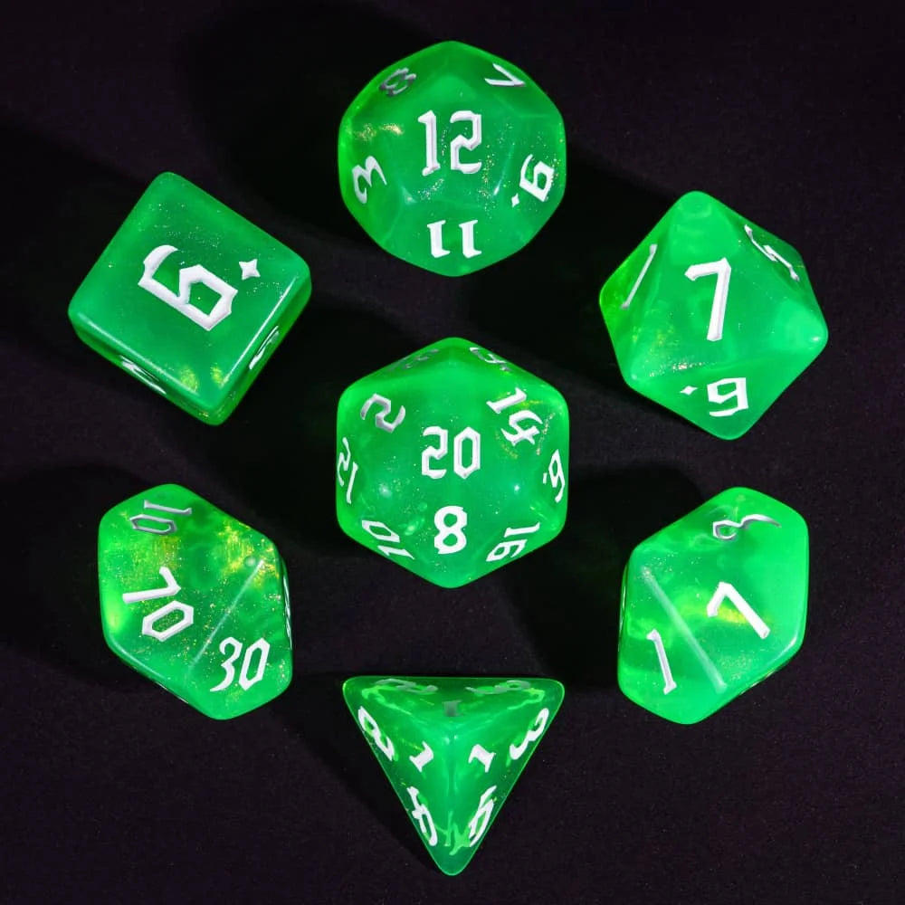 DND Glitter Dice Set 7Pcs/Set Sickle Font D4 D6 D8 D10 D% D12 D20 Polyhedral Dice for Dungeons&Dragons Role Playing Board Games