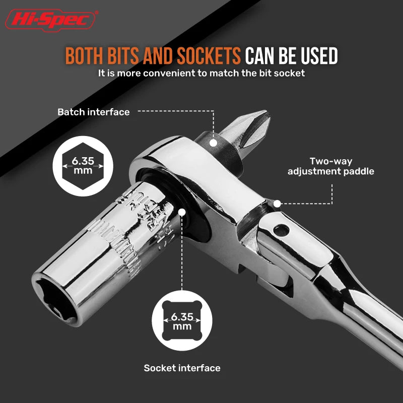 Hi-Spec 2-in-1 Mini Ratchet Wrench Movable Head Handle Double-Ended Socket Wrench Small Fly Torque Spanner Hand Repair Tools