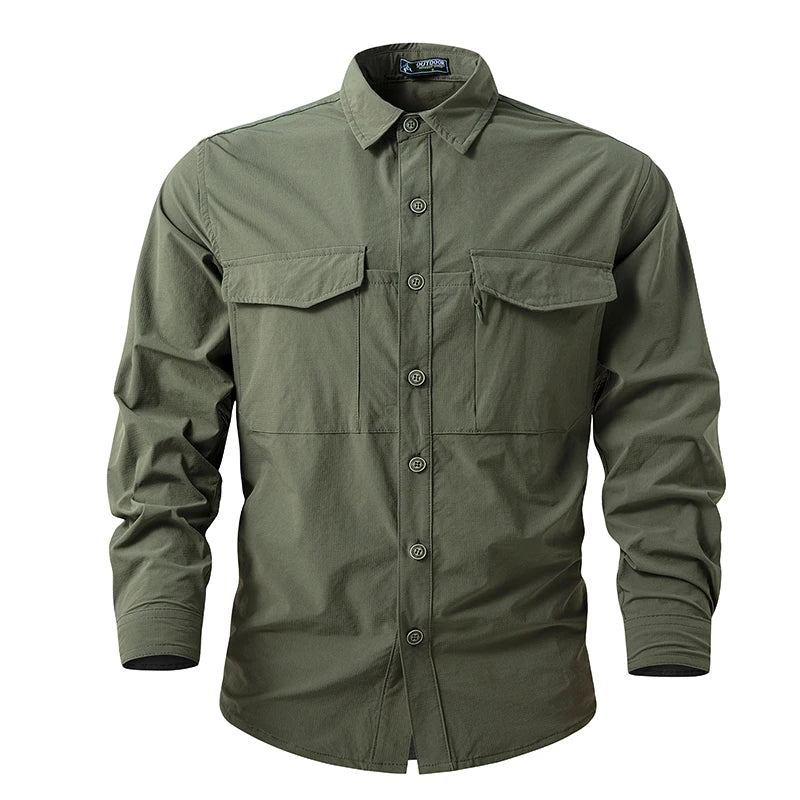 Men Long Sleeves Cargo Tactical Hiking Shirts Summer Outdoor Quick Dry Long Sleeve Shirts Breathable Hiking Work Cargo Shirts