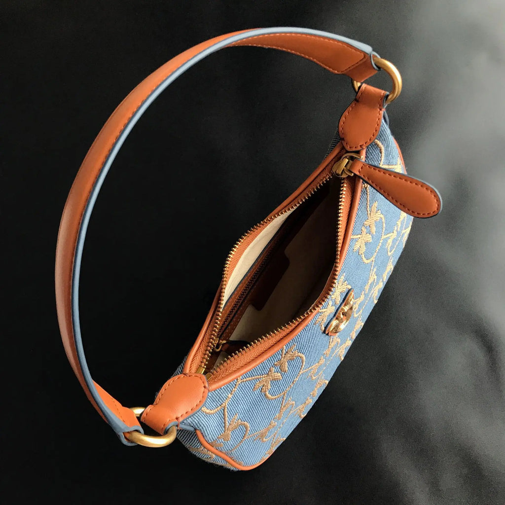 New arrivalpinko same style denim denim half moon armpit puff swallow bag mini pillow bag women's bag chain women's bag