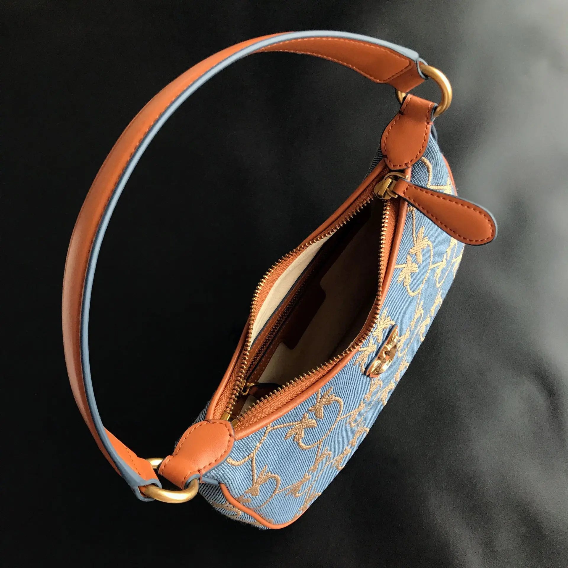 New arrivalpinko same style denim denim half moon armpit puff swallow bag mini pillow bag women's bag chain women's bag