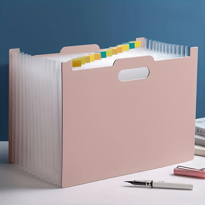 Modern white A4-sized foldable file storage box - with multiple pockets, the ideal desktop folder and desktop storage box