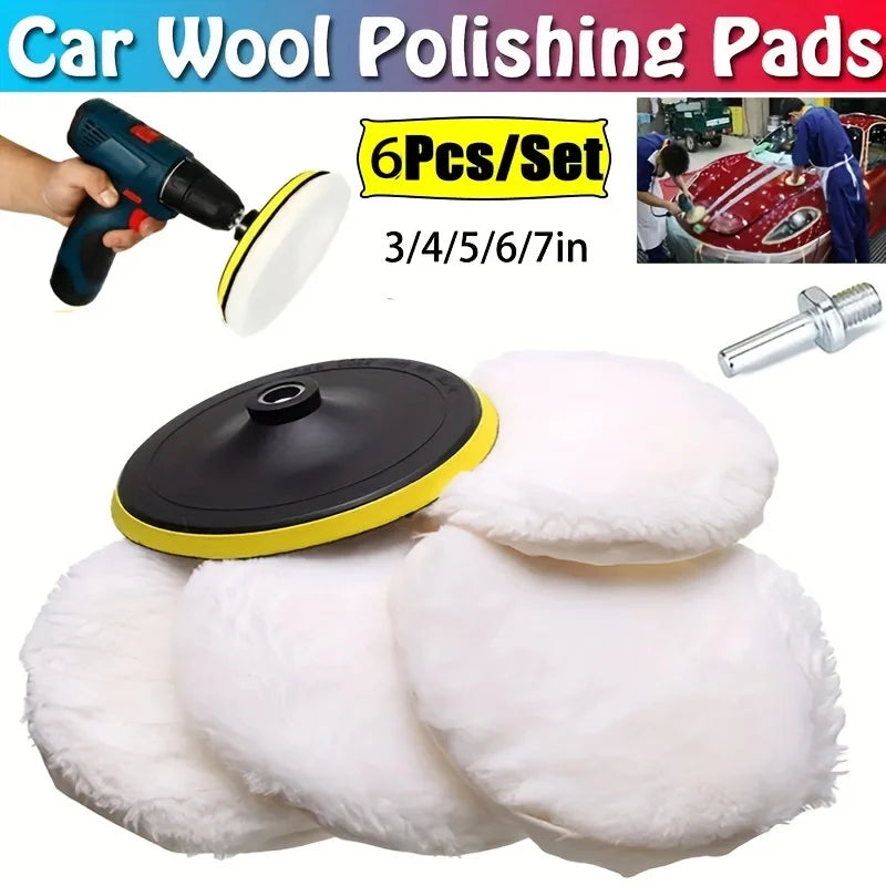 6 Piece Industrial Wool Polishing Kit Polishing Pad Car Waxing Sponge Disc Car Paint Care Car Gadgets