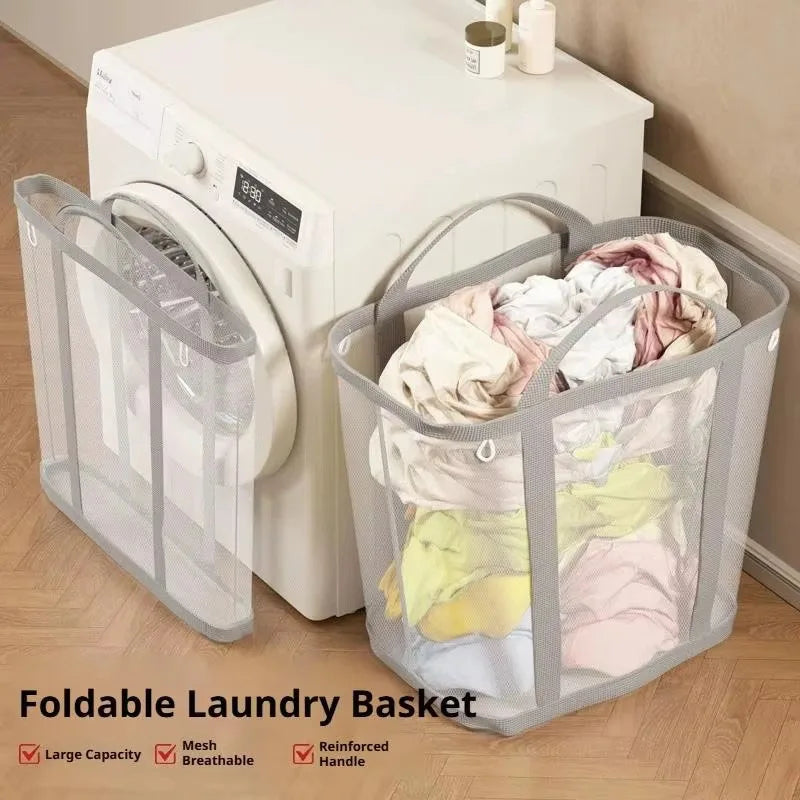 Mesh Laundry Basket Nylon With Handle Breathable Folding Portable Dirty Clothes Underwear Organizer Bags Large Capacity Storage