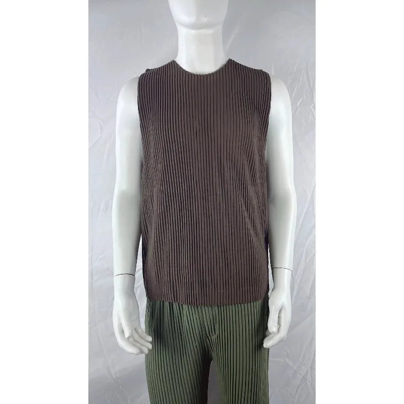 Miyake Pleated Shorts Set 2026 Summer New Sleeveless T-Shirt + Five-Point Pants Loose Versatile Youth Personality Simple Casual