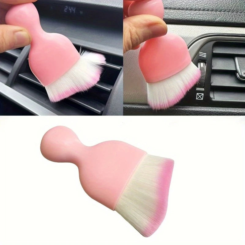 1Super soft pink and white bristle car detailing brush - Car interior cleaning and air conditioning vent dust removal tools，Easy