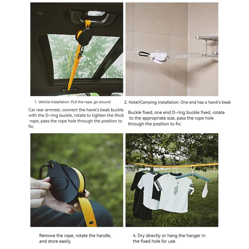 Retractable Clothesline 10KG Weight Capacity Multi-function Drying Rack 3.6M Long with Hole for Travel Camping Hotel Backyard