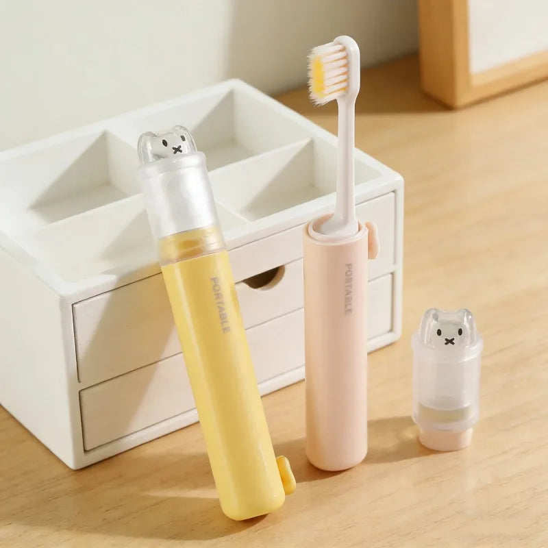 Portable Folding Toothbrush Set 2 In 1 Travel Toothpaste Storage Soft Bristle with Dust Cover for Business Trip Essential