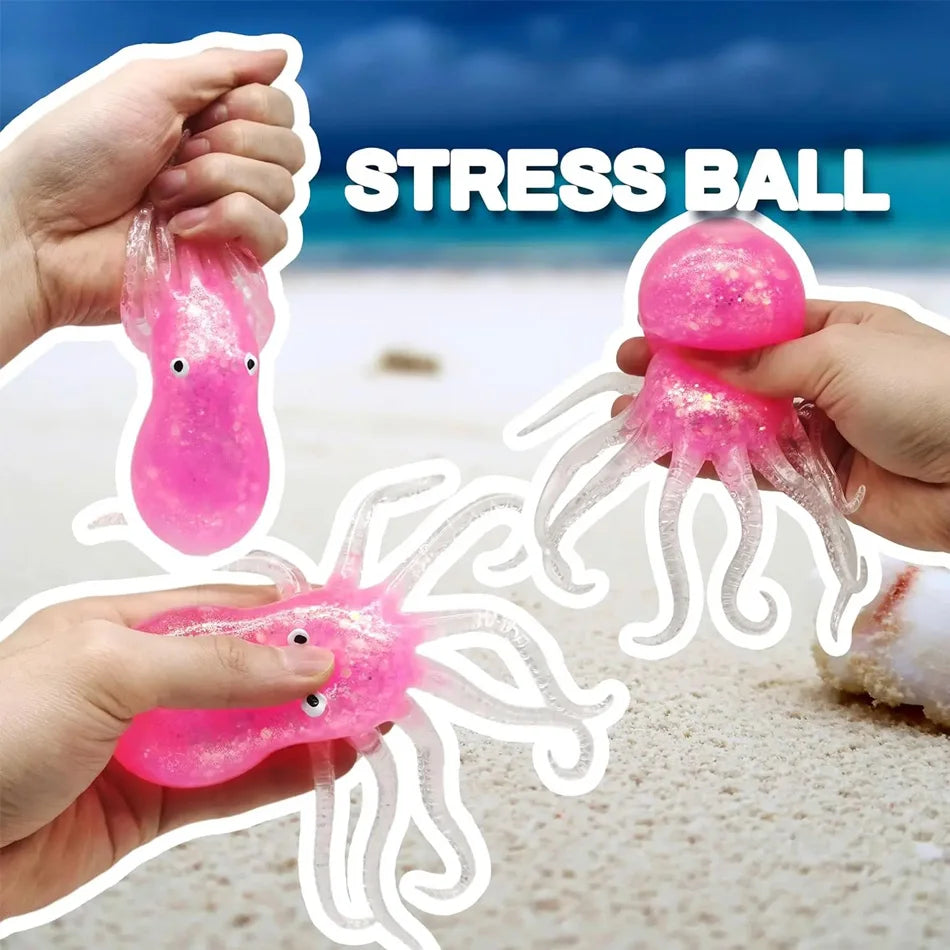 Glitter Octopus Squishy Toy Soft Stress Relief Fidget Toy Squeeze Jellyfish Squishy Compression Decompression Toy for Kid Adults