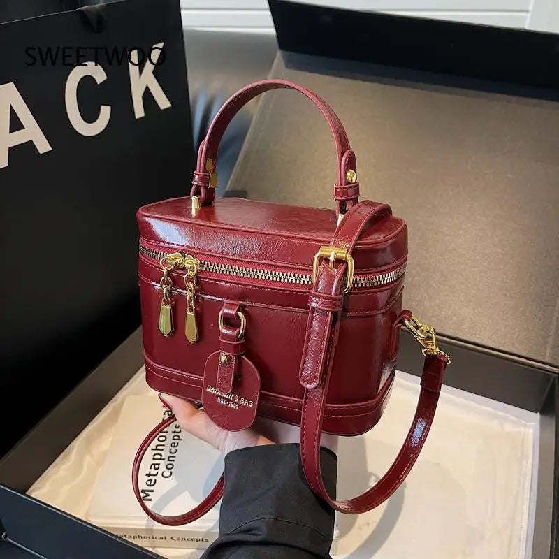 Vintage-Style Handbag Mini Box Crossbody Bag with Double Zipper Closure Elegant Compact Design for Daily Use 2026
