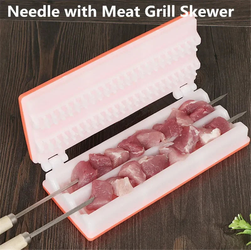 bbq needle with Meat Grill Skewer Barbecue Grill Needle Box Safety Meat bbq tools String Shish Beef Mutton Kebab Skewers maker