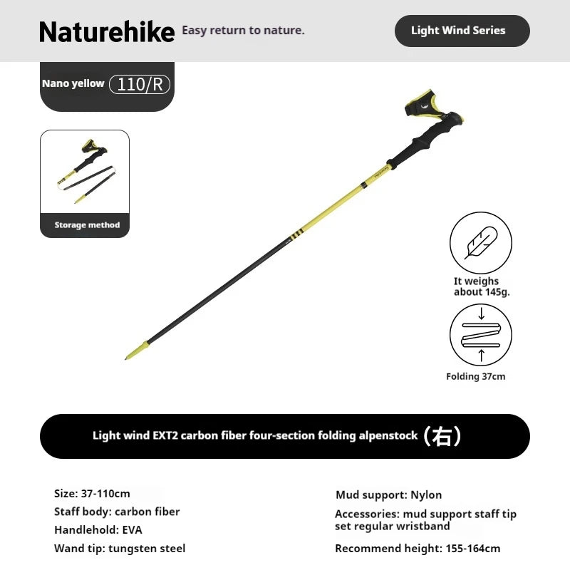Naturehike Carbon Fiber Folding Walking Stick 4 Sections Lightweight Camping Mountain-climbing Hiking Trekking Pole 110cm 120cm