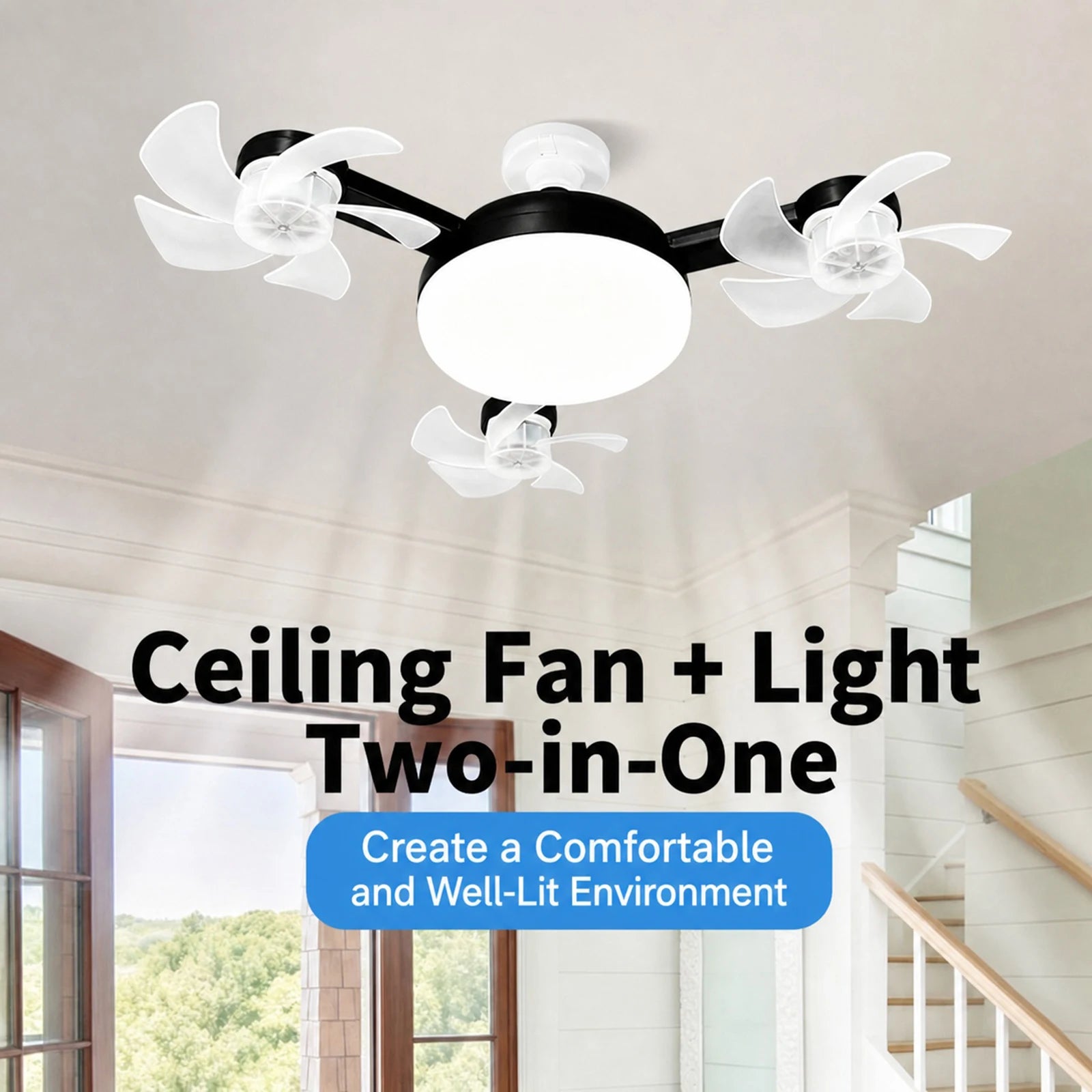 E27 Screw in Ceiling Fan Light with Remote Control Socket Fan Light Drone Fan Dimmable 3Color Dimming for Bedroom Kitchen Garage