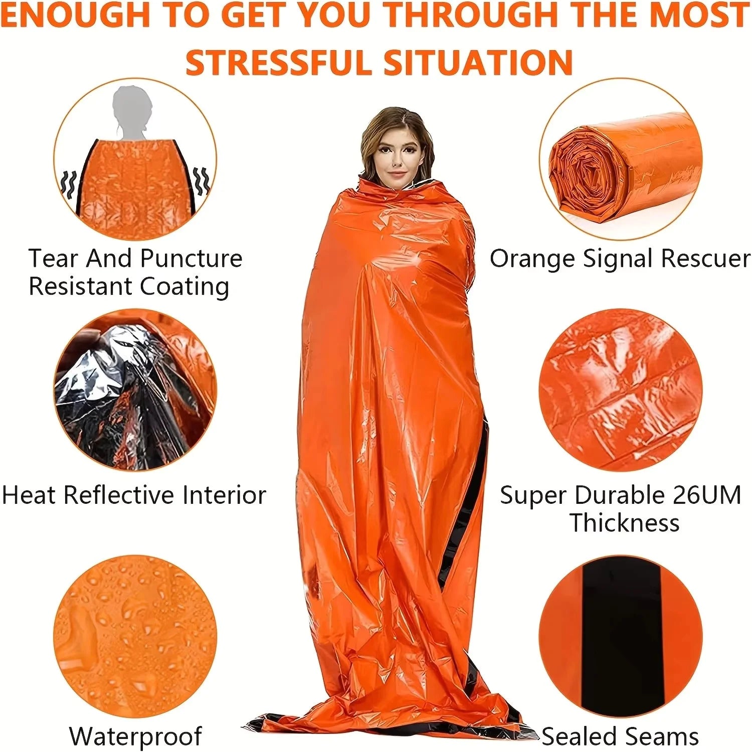 Portable Waterproof Emergency Survival Sleeping Bag Outdoor  Camping Gear Thermal Sack First Aid Rescue Kit Mylar Blanket