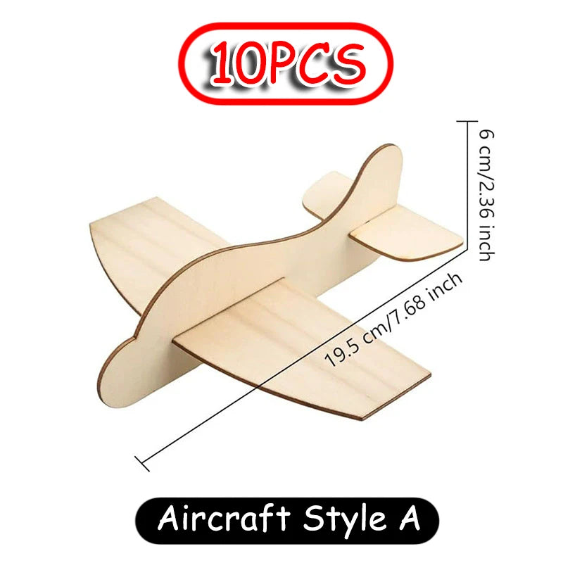 Kids DIY Graffiti Wooden Board Airplane Craft Toys Parish Open Learning Drawing Materials Glider 3D Puzzles Airplane Model Toys