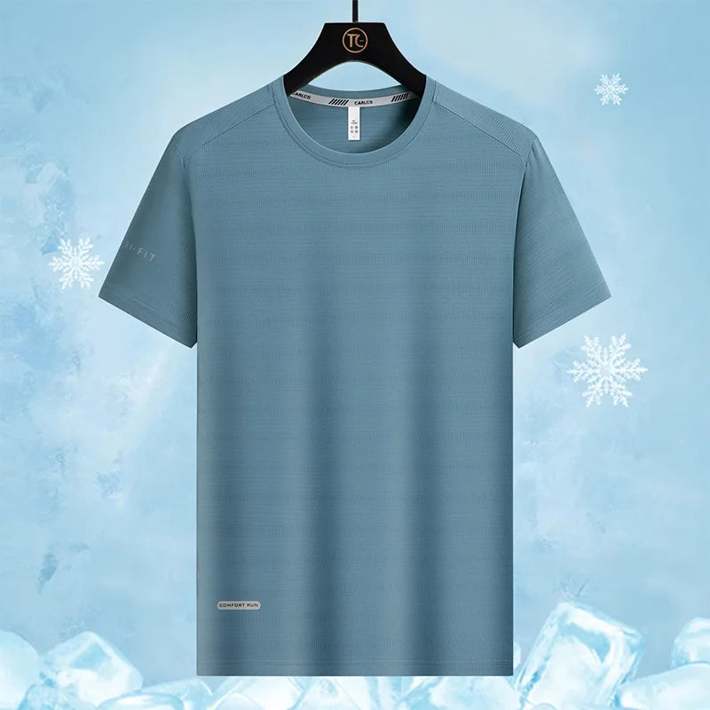 Summer Outdoor Mountaineering Hiking Sweat Absorbing Quick Drying Ice Silk T-shirt Fashion Trend Round Neck Short Sleeve T-shirt