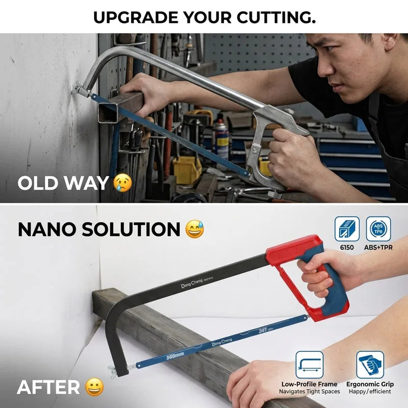 Thick Square Tube Hacksaw Frame Heavy Duty Stable Structure Precision Cutting Rubber Grip Comfortable Handle Metal Saw Tool