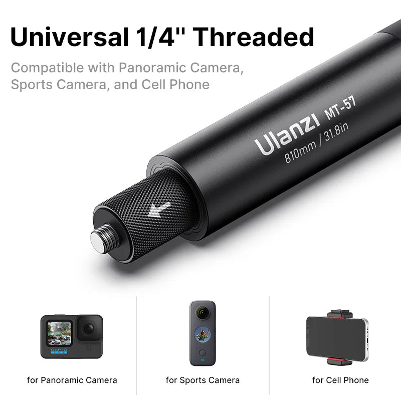 Ulanzi MT-57 MT-58 Insta360 80/120CM Extendable Invisible Selfie Stick Pole Universal Rod for For GoPro Insta360 X4 X3 X2 GO 2