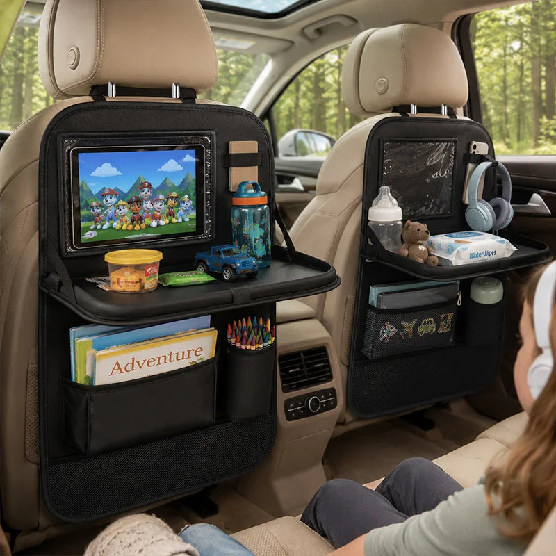 Car Seat Storage Bag with Folding Plate, It Comes with a Foldable Storage Bracket,Multiple Storage Bags, and Car Seat Floor Mats