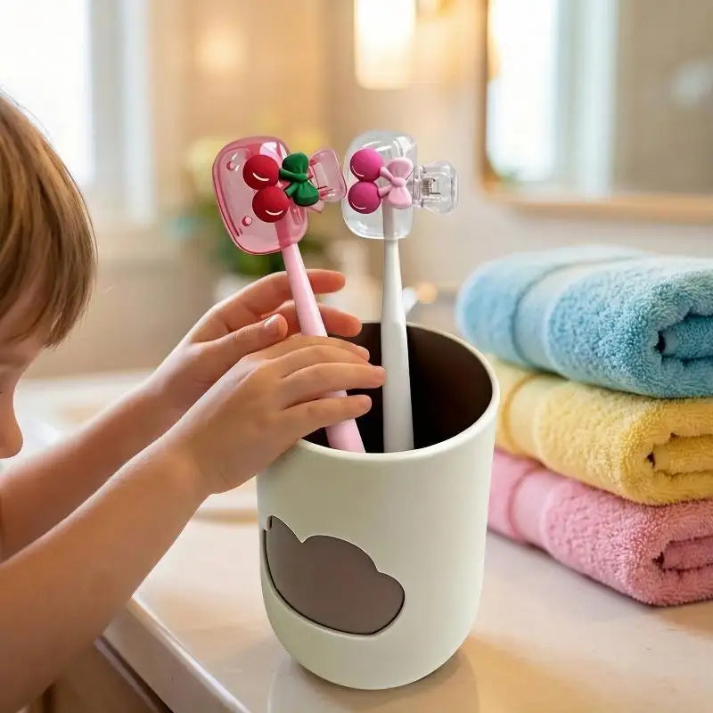 Cherry Bow Design Toothbrush Head Case Protective Cap For Kids Travel Dustproof Oral Care Accessory