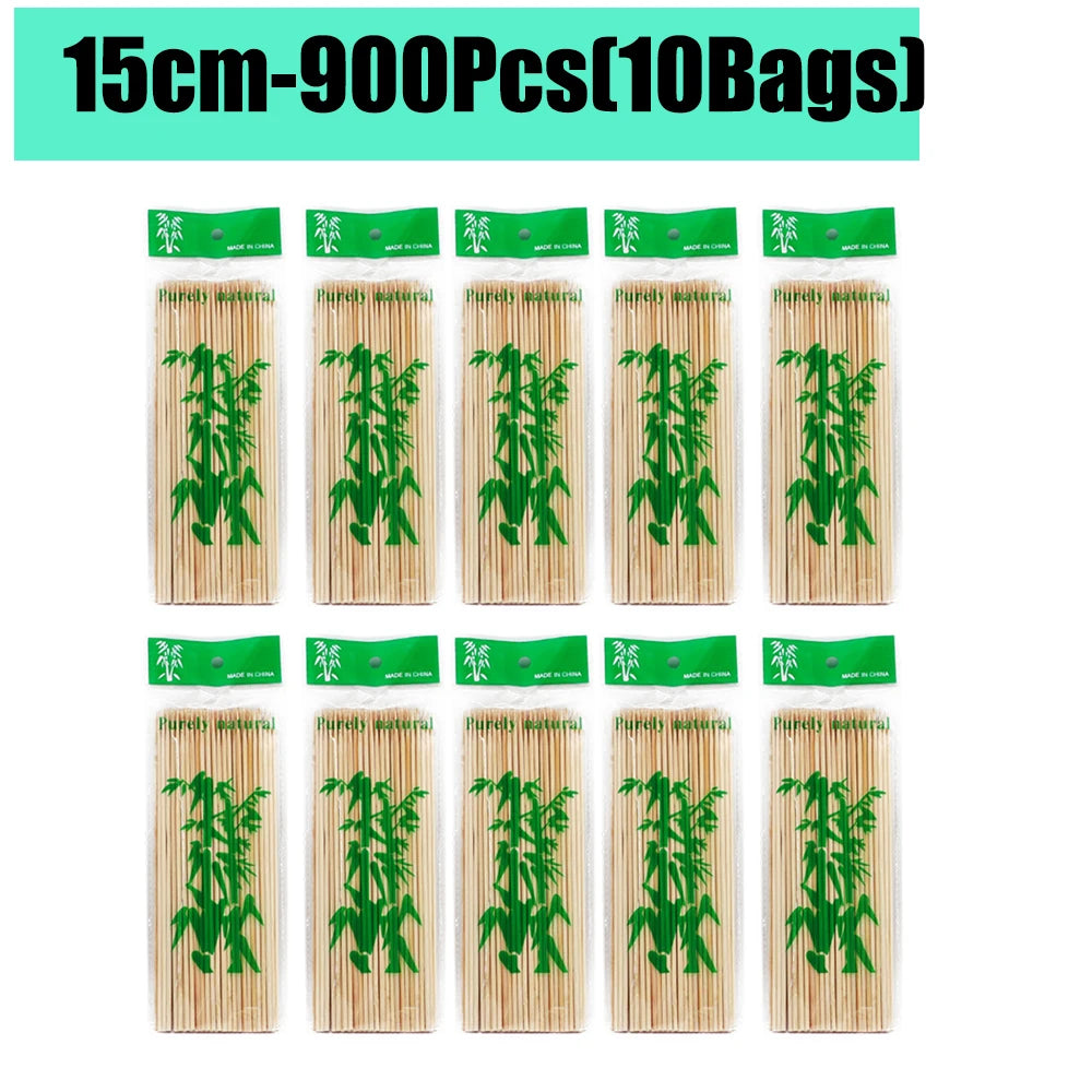 90-1350Pcs Disposable BBQ Bamboo Sticks 15/20/25/30cm for Grilling, Fruit, Kabob,BBQ, Barbecue, Kitchen, Camping, Outdoor
