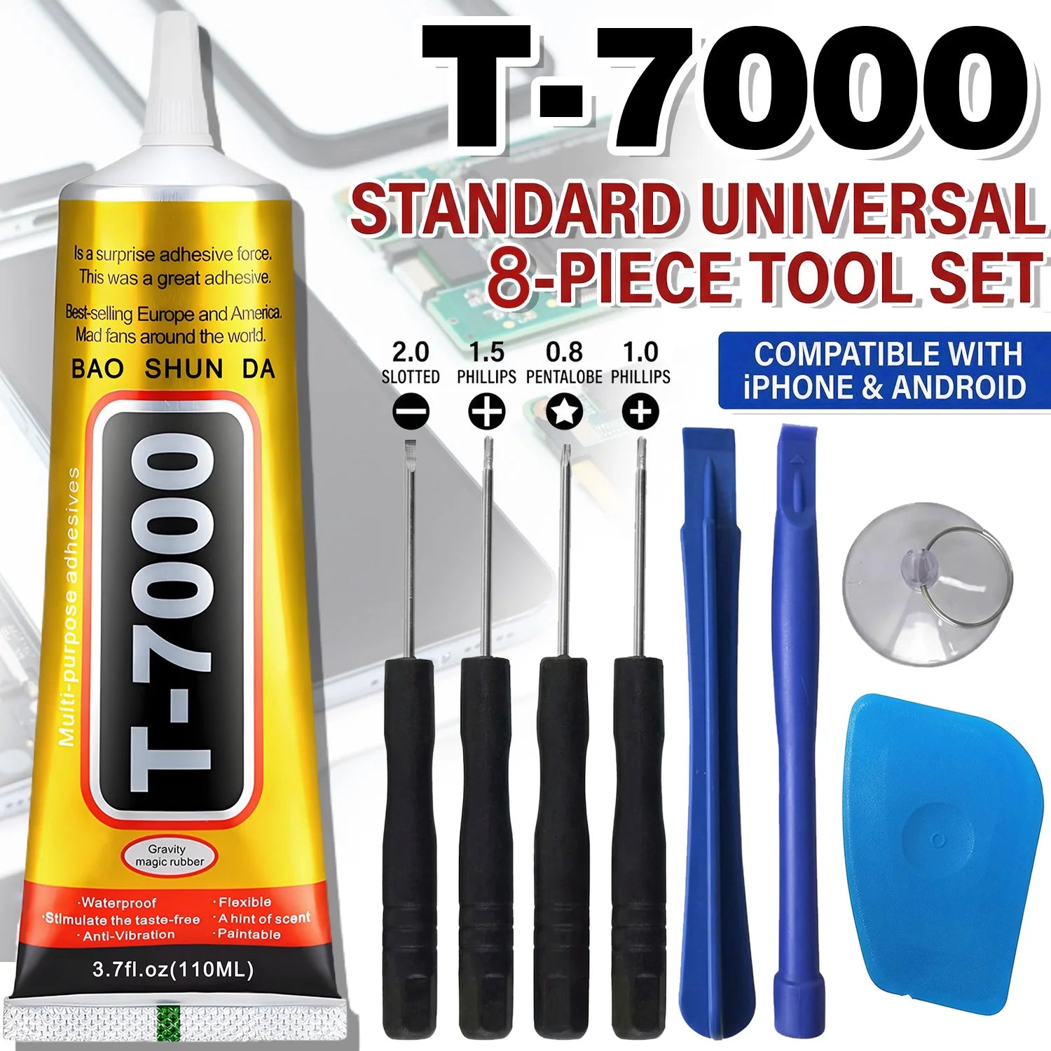 T-7000 Black Mobile Phone Screen Universal Repair Tool High-Strength Waterproof Adhesive,B7000 Elastic Glue T-7000 Glue For Tablet Screen Computer Cell Repair Universal Glue 15/50/110ML.