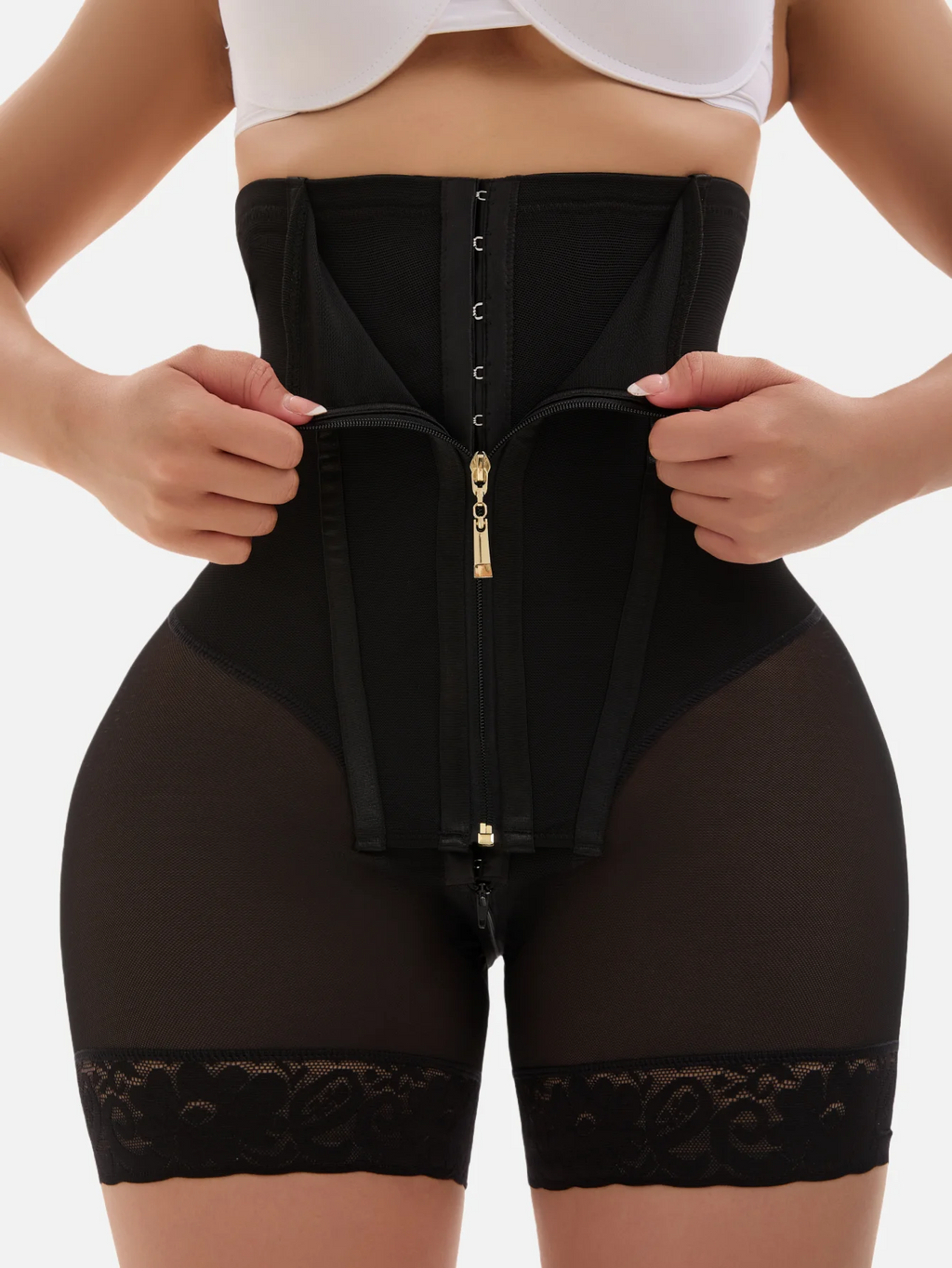 1pc Women High Waist Shaping Shorts, Zipper Closure, Tummy Control, Butt Lifting Shapewear Jumpsuit