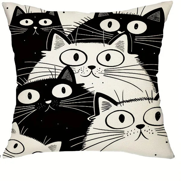 black and white cat Double-sided Printed pillow cover Short plush Suitable living rooms bedrooms sofas throw cushion cover