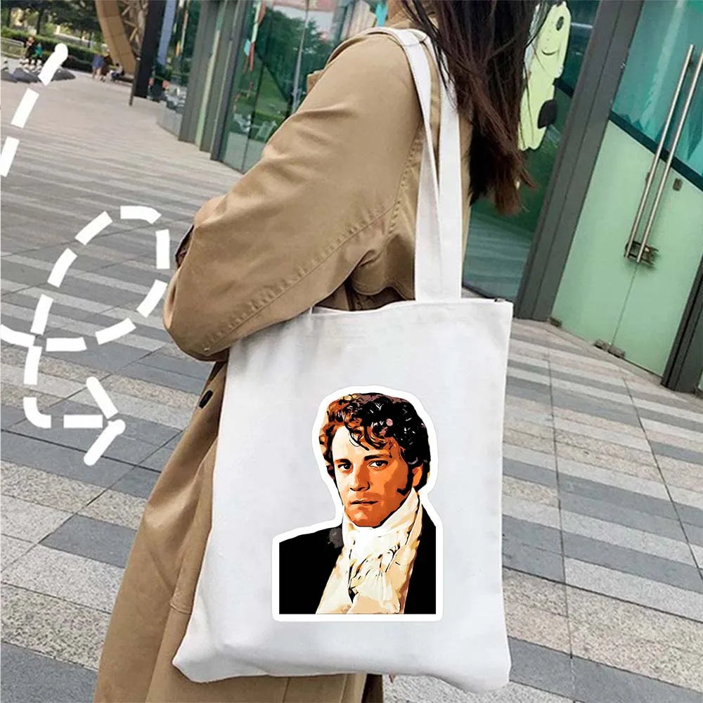 More Pride Less Prejudice Jane Austen Pride Prejudice Elizabeth Darcy Book Bennet Cartoon Shopper Canvas Tote Bag Cotton Handbag