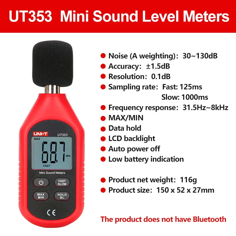 UNI-T Noise Meter UT353 UT353BT Sound Level Meter 30~130 dB Meter Decibel Meter Sound Detector Digital Sonometer