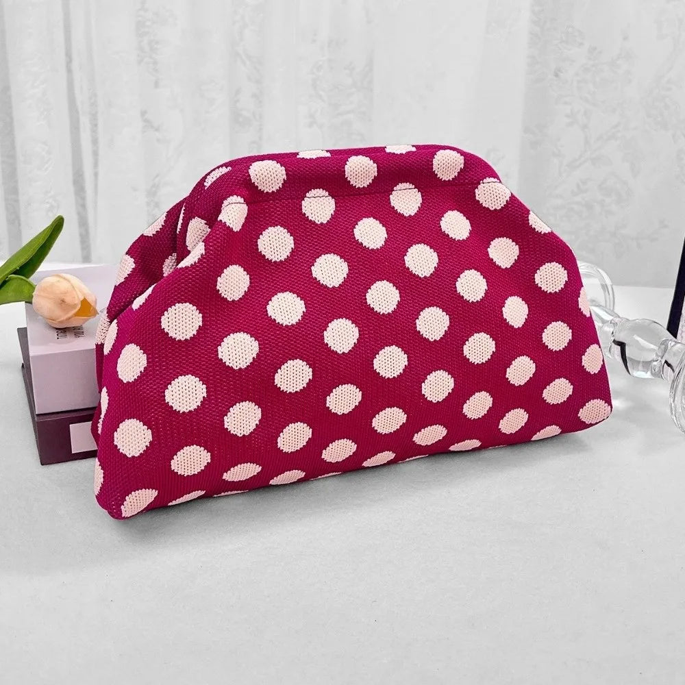 Casual Polka Dot Clutch Bag Portable Colorblock Dumpling Clutch Large Capacity Handbag Women