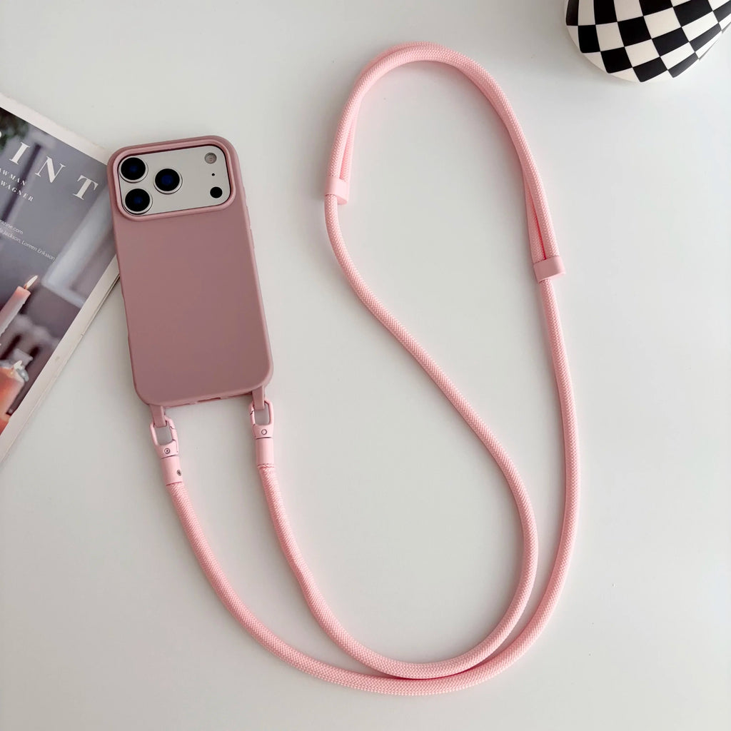 Candy Crossbody Necklace Strap Phone Case For iPhone 17 Pro Max Air 16 15 14 Plus 13 Pro Max 16e 17e Simple Lanyard Soft Cover