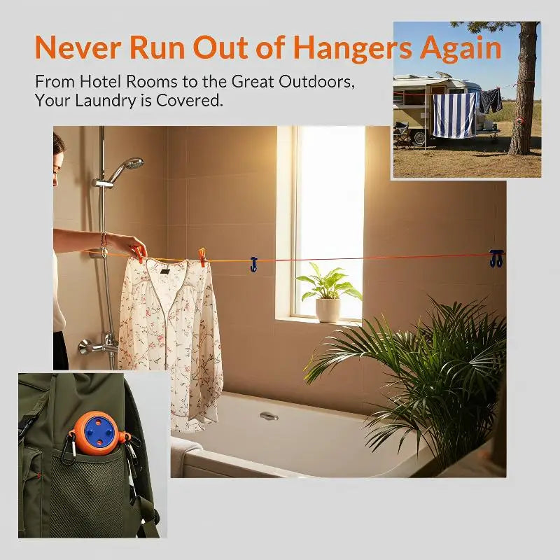 ★▲Retractable Travel Laundry Drying Rope 8M Space Saving Non-slip Clothesline for Outdoor Camping Balcony Home Use