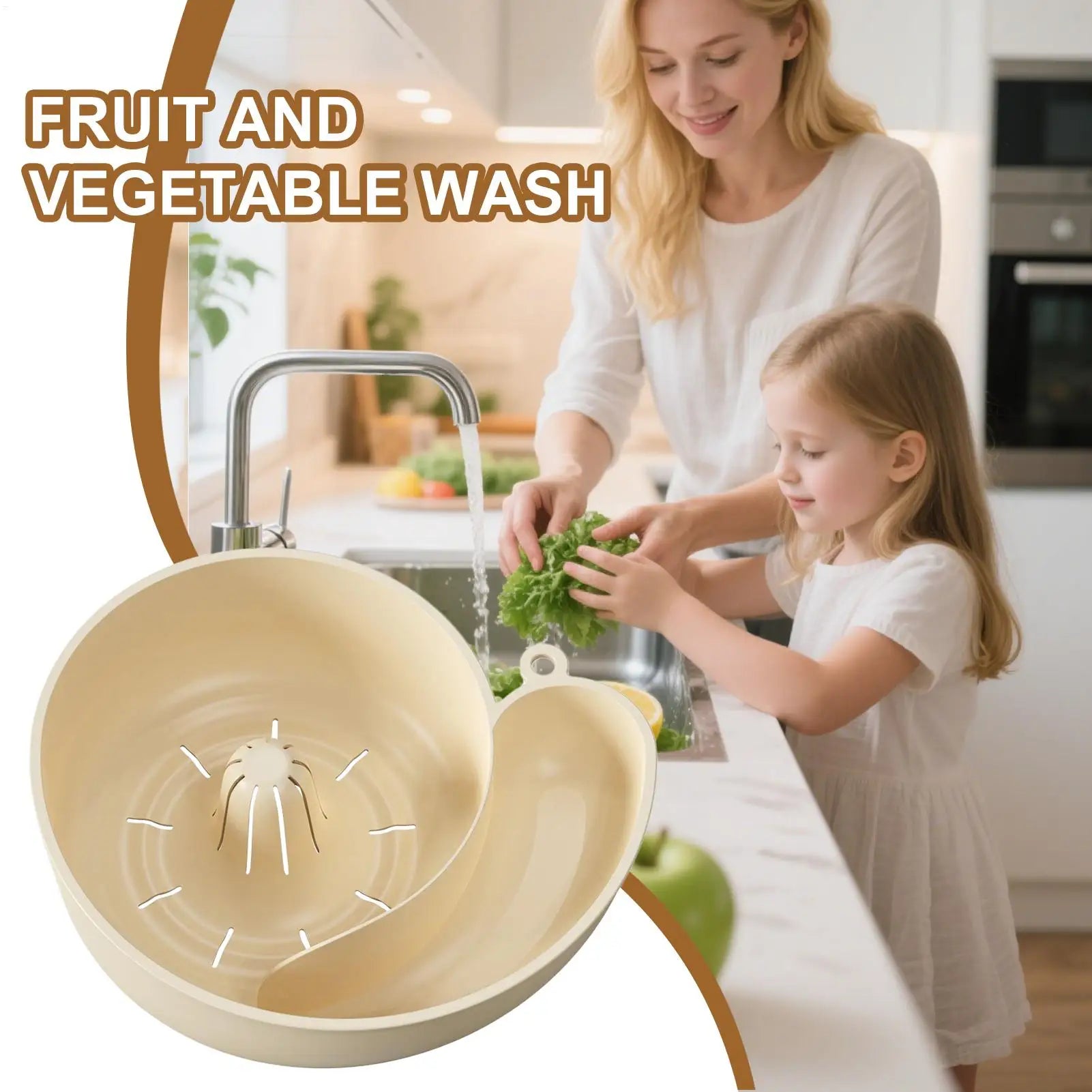 Snail Shape Fruit Drainer Basket Creative Automatic Rotation Clean Vegetable Washing Basin Kitchen Drain Basket Food Container