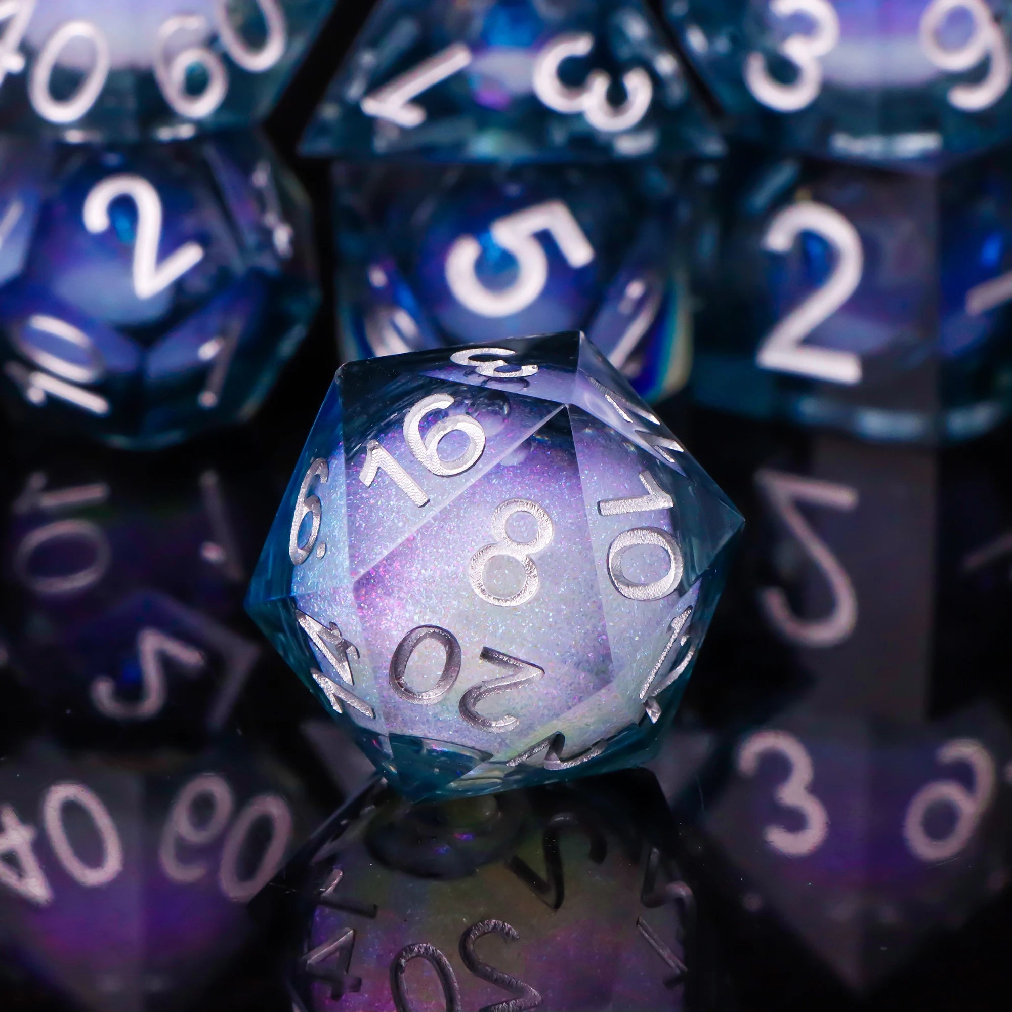 Liquid Core Dice Set 7Pcs DND Sharp Edge Dice Black Dice For Dungeons and Dragons Dice for D&D, Roleplaying Games