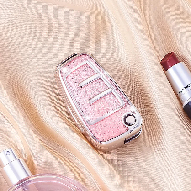 Luxury Diamond Pattern TPU for Audi A1 A3 A4 A5 A6 A7 Q3 Q5 S6 B6 B7 B8 C6 8P 8V 8L TT RS Flip Car Key Case Cover Fob Keychain