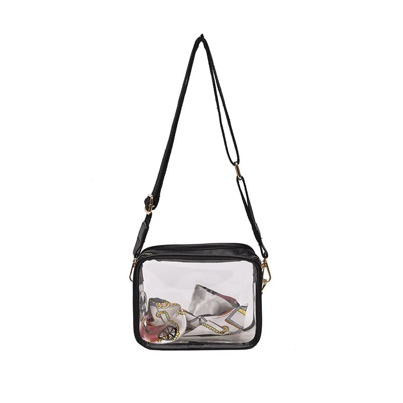 Clear Transparent Jelly Crossbody Bag Storage Bag With Scarf PVC Shoulder Bag Square Purse Jelly Bag Transparent Handbag Outdoor