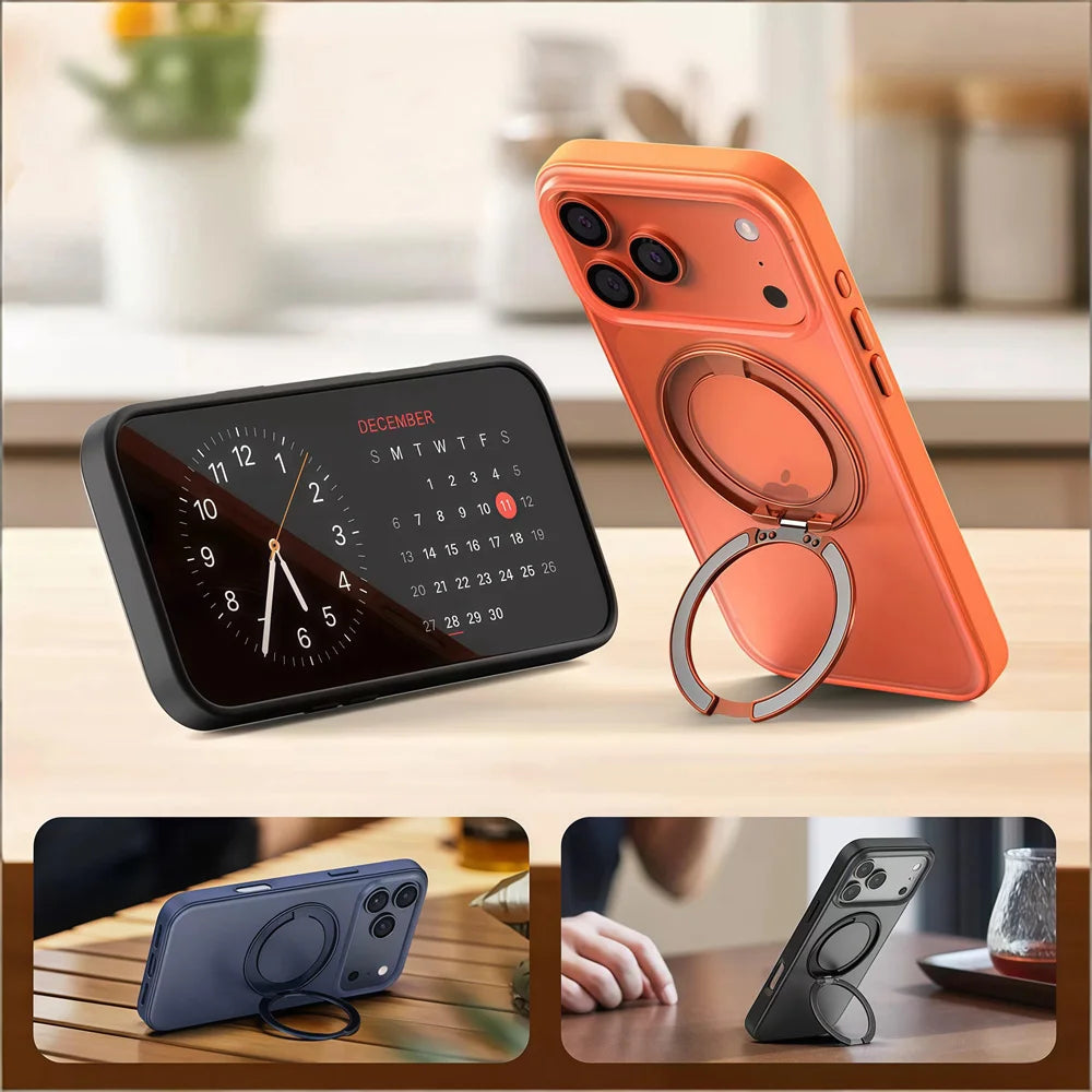 For Magsafe Magnet Ring Rotating Fold Magnetic Stand Phone Case For iPhone 17 Pro Max Air 17Pro Solid Color Matte Armor Cover