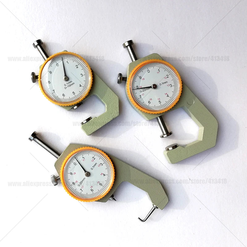 0-10mm0-20mm 0.1mm Resolution Dial Thickness Gauge Leather Flim Paper Jewelry Tube Curved Tip Metal Handheld Meter Tester