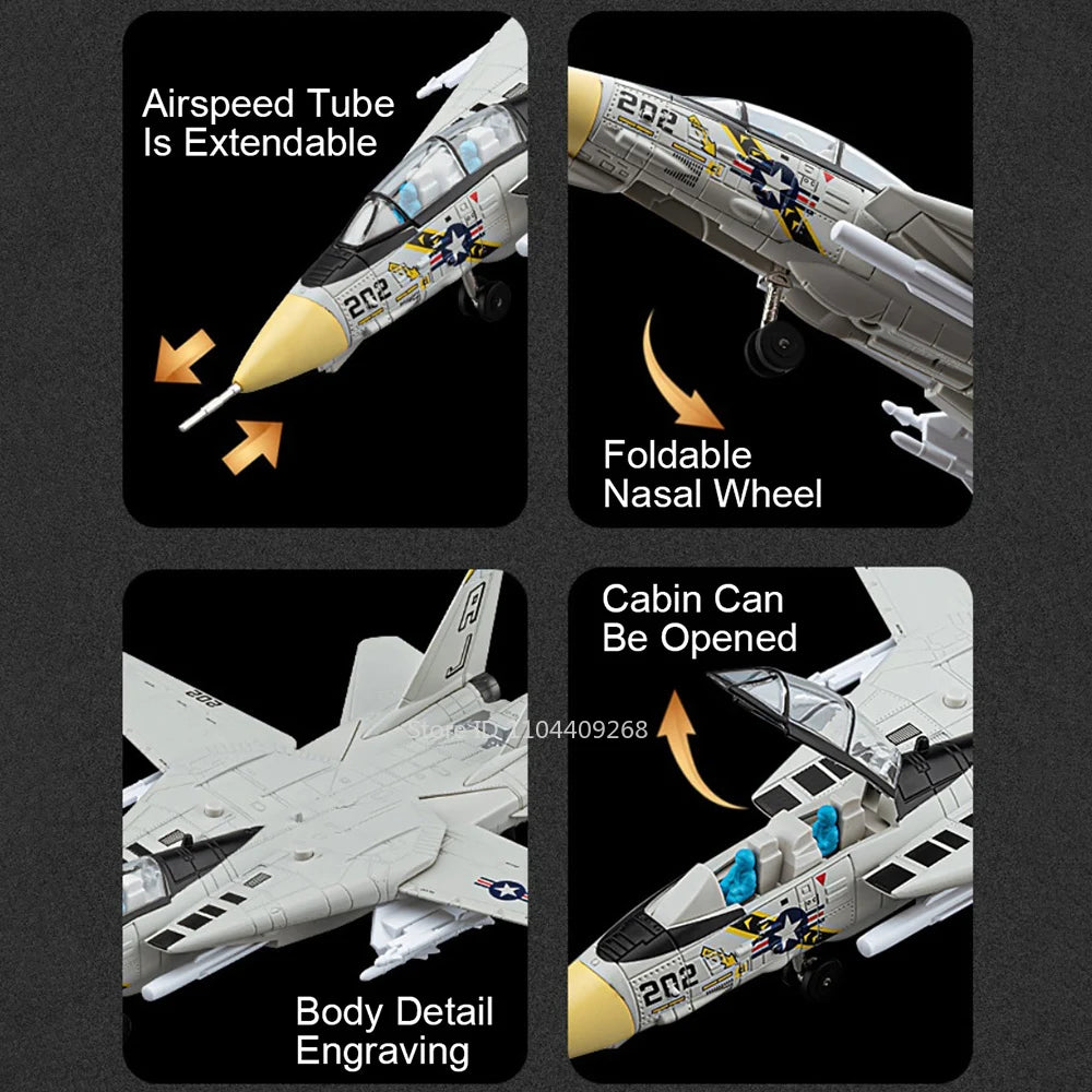 1:32 F-14 Tomcat‌ A-10 Thunderbolt II‌ Fighter Model Toy Sound Light Doors Opened Military Airplane Models Collection Ornaments