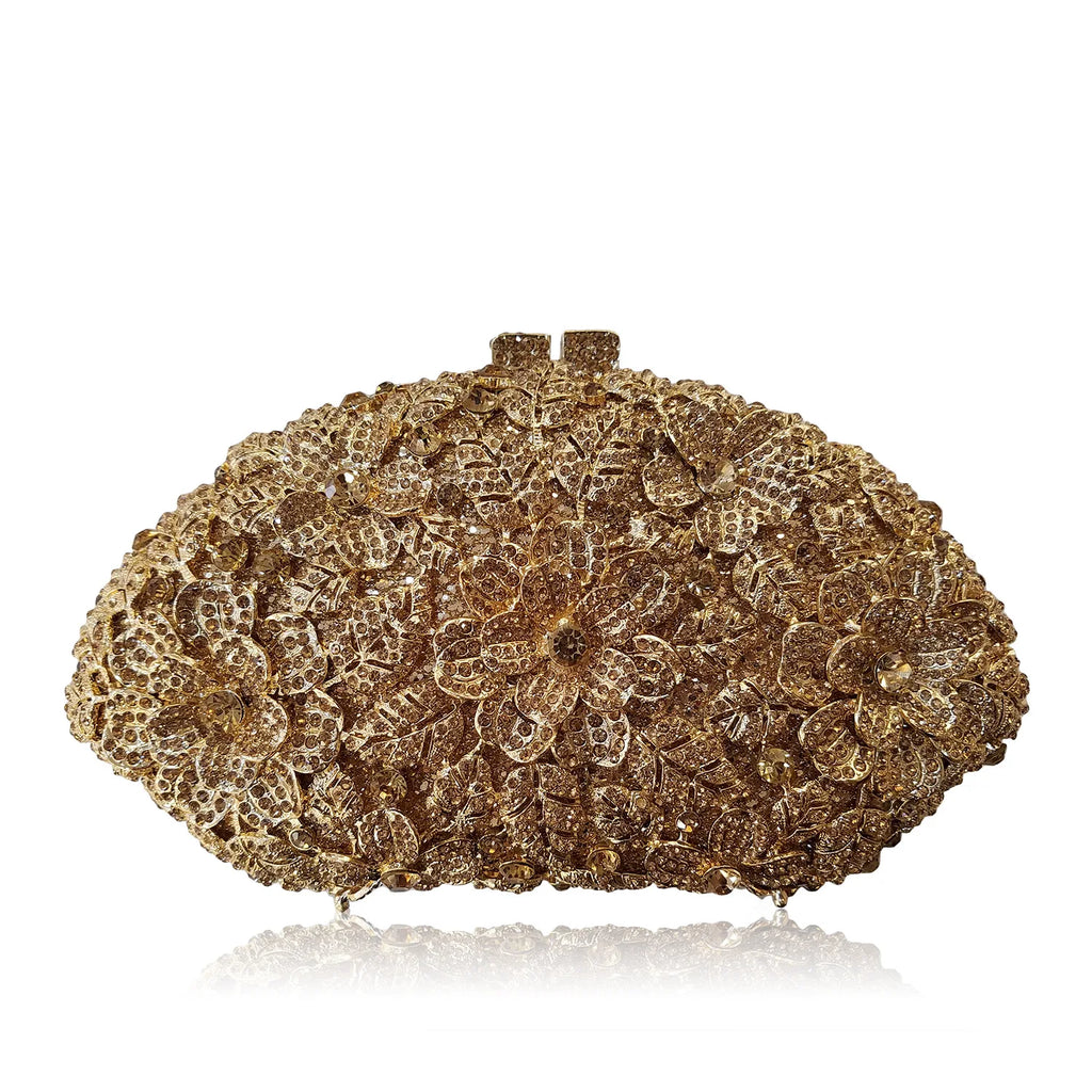 Hot Selling Wedding Handbag Hollow Out Crystal Flowers Bag Clutch Evening Purse Bag Luxury Pink Diamond Bag