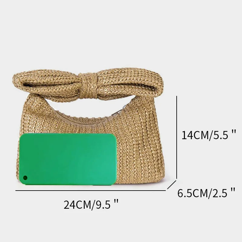 Bow Straw Woven Clutch Bag for Women Boho Handwoven Evening Handbag Perfect for Beach Vacation Wedding Party Daily Casual Outfit